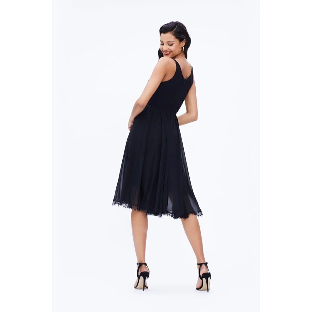DRESS THE POPULATION Alicia Mixed Media Midi Dress in Black Size Small - Picture 3 of 10